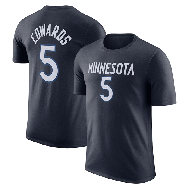 Men's Minnesota Timberwolves #5 Anthony Edwards Navy Name & Number Performance T-Shirt